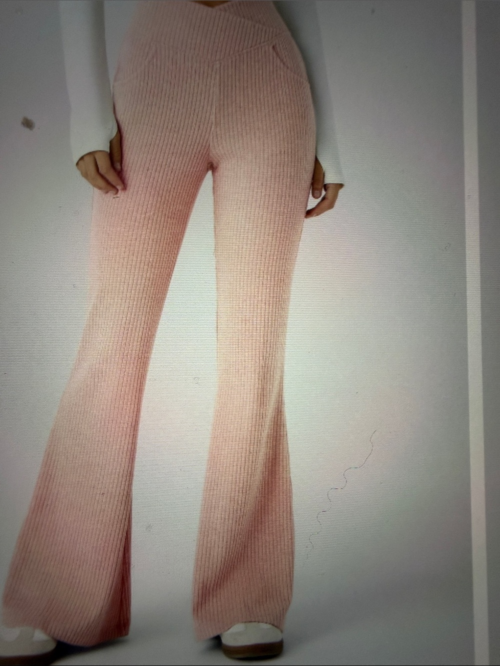 HALARA Pink Ribbed Flare Leggings